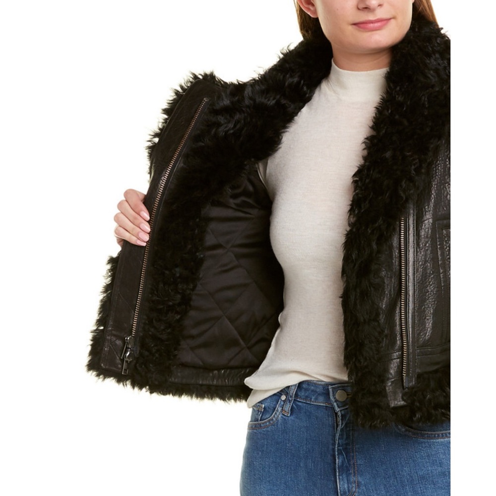 Vince Leather Black Shearling fur Moto Jacket Fall Winter quiet luxury NWT - Picture 6 of 15